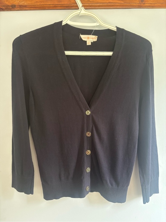 Tory Burch Sweaters - Tory Burch Black V-Neck Logo Button Cardigan